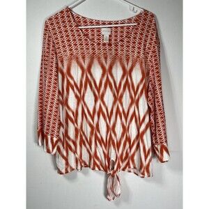 chicos Moroccan sz 3 XL Red Navajo Diamond Tie Front Blouse